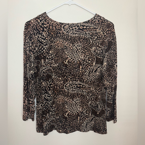 Chico's Travelers Abstract Pattern Blouse Size 1 Medium 3/4 Sleeves Stretch - Picture 2 of 4